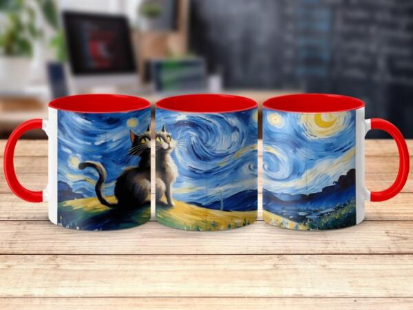 Starry Night Cat Design Artistic Decorative Mugs - Image 5
