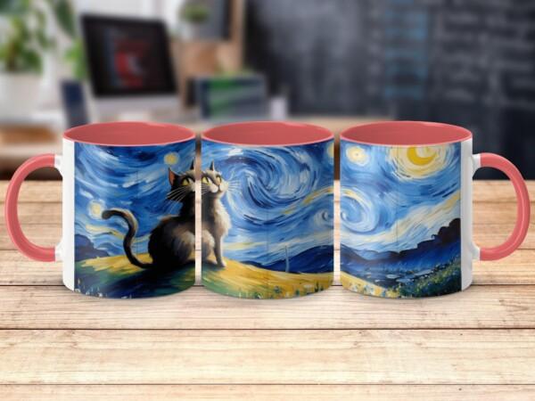Starry Night Cat Design Artistic Decorative Mugs - Image 6