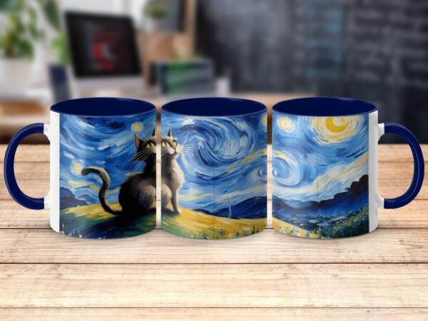 Starry Night Cat Design Artistic Decorative Mugs - Image 7