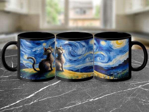 Starry Night Cat Design Artistic Decorative Mugs - Image 3