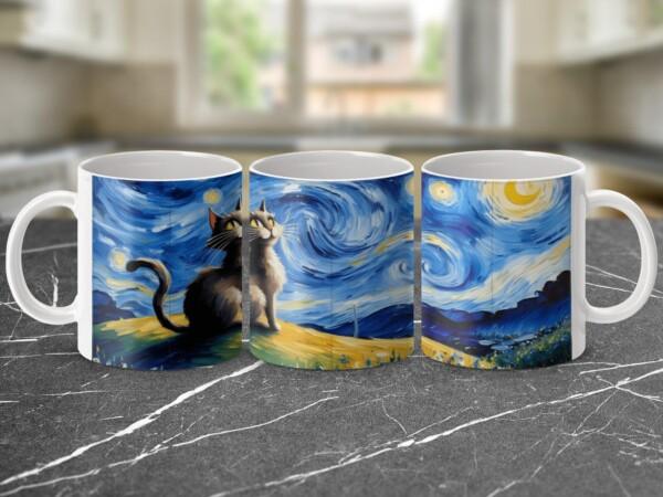 Starry Night Cat Design Artistic Decorative Mugs