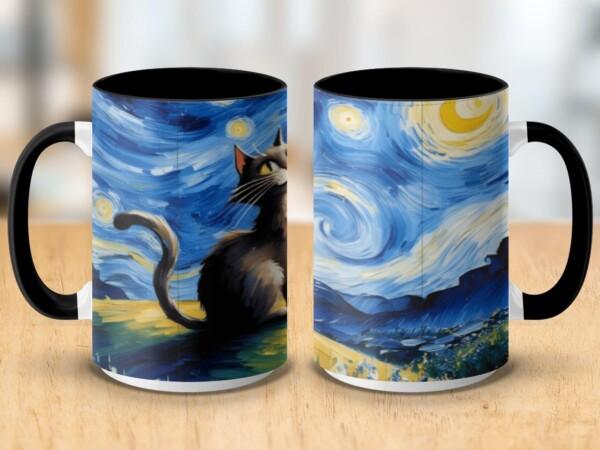 Starry Night Cat Design Artistic Decorative Mugs - Image 9
