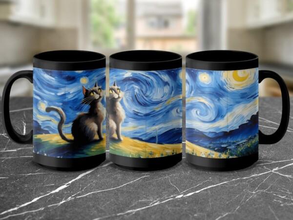 Starry Night Cat Design Artistic Decorative Mugs - Image 4