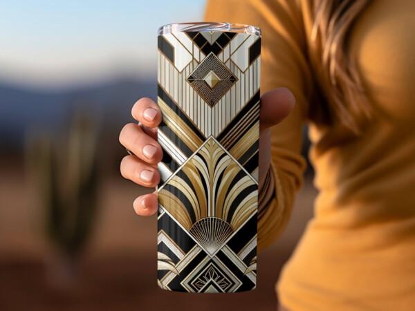 Art Deco Geometric Gold and Black Elegant Design, Eco-Friendly Reusable Tumbler - Image 2