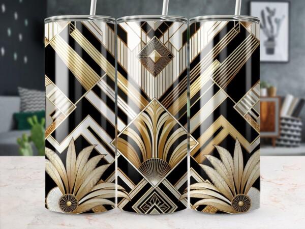 Art Deco Geometric Gold and Black Elegant Design, Eco-Friendly Reusable Tumbler