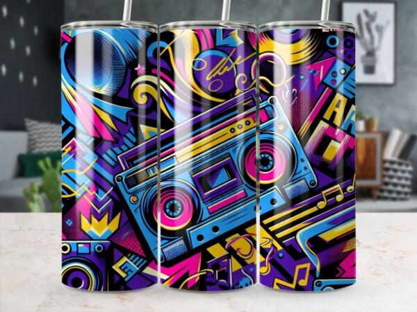 Retro Boombox Music Art Design, Eco-Friendly Reusable Tumbler