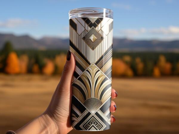 Art Deco Geometric Gold and Black Elegant Design, Eco-Friendly Reusable Tumbler - Image 5