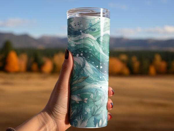 Ocean Wave Fish and Seaweed Design, Eco-Friendly Reusable Tumbler - Image 5