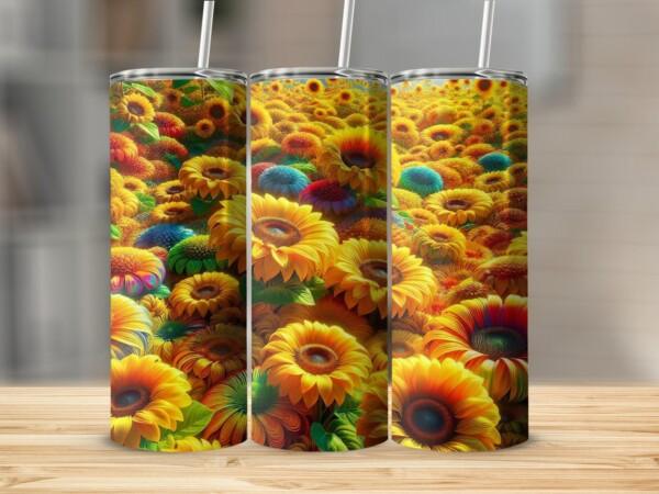 Colourful Sunflower Fields Tumbler, Eco-Friendly Reusable Tumbler