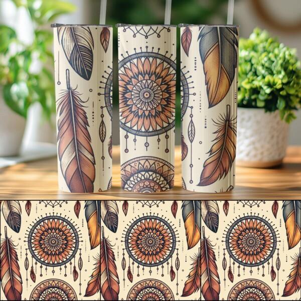 Feathers and Dreamcatcher Design, Eco-Friendly Reusable Tumbler - Image 4