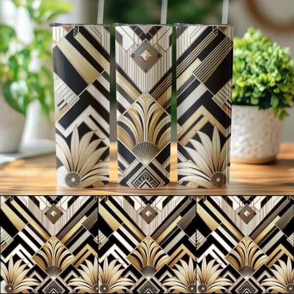 Art Deco Geometric Gold and Black Elegant Design, Eco-Friendly Reusable Tumbler - Image 4