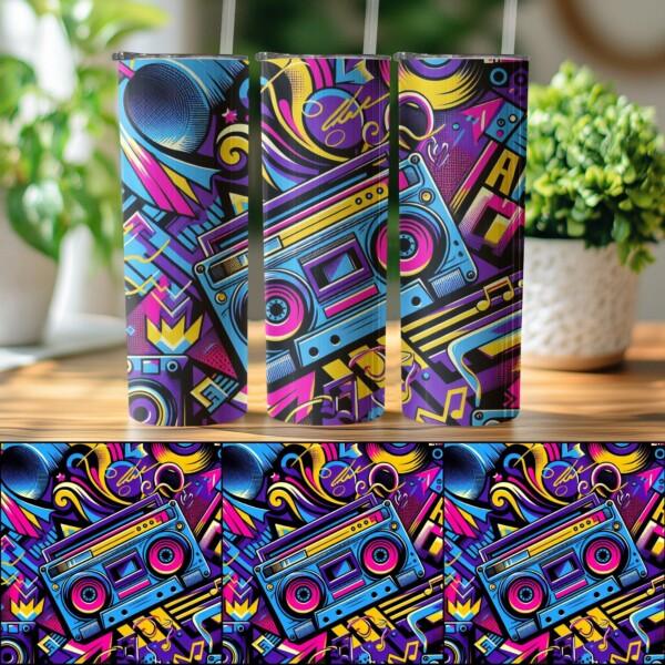 Retro Boombox Music Art Design, Eco-Friendly Reusable Tumbler - Image 4