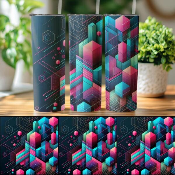 Geometric Abstract Art Design, Eco-Friendly Reusable Tumbler - Image 4