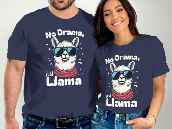 Funny Llama T-Shirt, No Drama Just Llama Graphic Tee, Cute Llama Gift, Humor T-Shirt, Llama Lover Shirt, Cool Sunglasses Llama Tshirt - Image 2