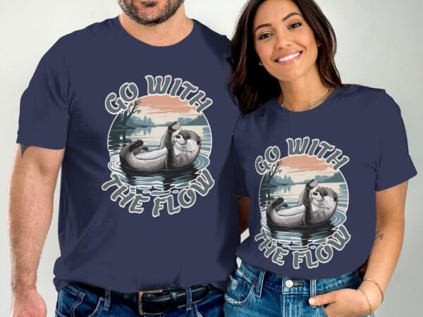 Otter T-Shirt, Go with the Flow Shirt, Cute Otter Tee, Animal Lovers Gift, Nature Inspired Clothing, Wildlife Graphic Tee, Relaxed Fit Top - Image 2