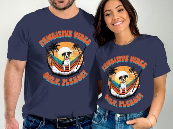 Pawsitive Vibes Only Please T Shirt Cute Dog in Hammock Graphic Tee Sunset Design Casual Unisex Shirt Funny Pet Lover Gift - Image 2