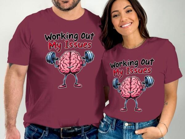 Funny Workout Gym Illustration, Working Out My Issues T-Shirt, Unique Fitness Gift, Brain Lifting Weights Tee, Quirky Gym Apparel - Image 3