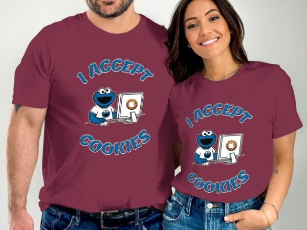 I Accept Cookies T-Shirt, Funny Graphic Tee for Cookie Lovers, Cute Cookie Monster Shirt, Humorous Geek Gift, Fun Casual Wear - Image 3
