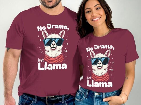 Funny Llama T-Shirt, No Drama Just Llama Graphic Tee, Cute Llama Gift, Humor T-Shirt, Llama Lover Shirt, Cool Sunglasses Llama Tshirt - Image 3