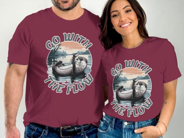 Otter T-Shirt, Go with the Flow Shirt, Cute Otter Tee, Animal Lovers Gift, Nature Inspired Clothing, Wildlife Graphic Tee, Relaxed Fit Top - Image 3