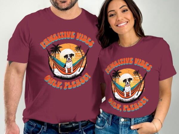 Pawsitive Vibes Only Please T Shirt Cute Dog in Hammock Graphic Tee Sunset Design Casual Unisex Shirt Funny Pet Lover Gift - Image 3