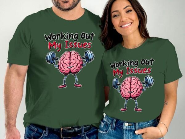 Funny Workout Gym Illustration, Working Out My Issues T-Shirt, Unique Fitness Gift, Brain Lifting Weights Tee, Quirky Gym Apparel - Image 4