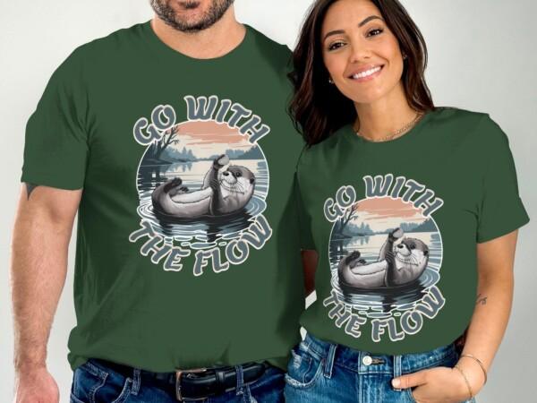 Otter T-Shirt, Go with the Flow Shirt, Cute Otter Tee, Animal Lovers Gift, Nature Inspired Clothing, Wildlife Graphic Tee, Relaxed Fit Top - Image 4
