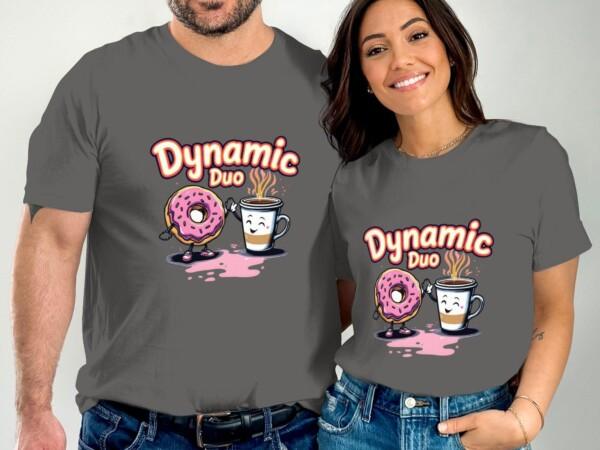 Fun Dynamic Duo Coffee and Donut T-Shirt, Cute Breakfast Pair Graphic Tee, Whimsical Food Friends Shirt, Unique Gift for Coffee Lovers - Image 5