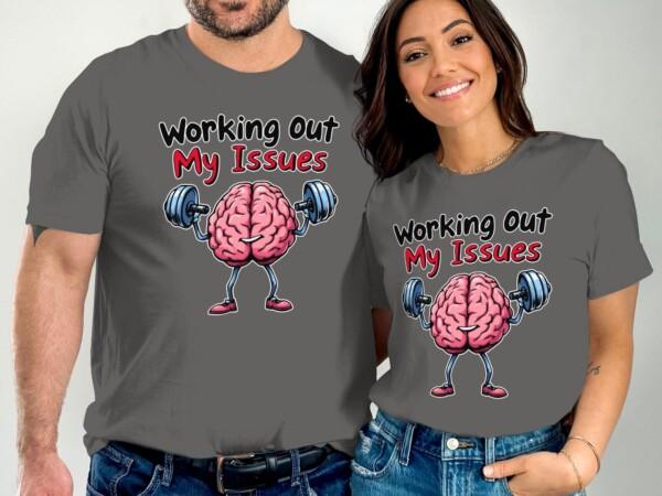 Funny Workout Gym Illustration, Working Out My Issues T-Shirt, Unique Fitness Gift, Brain Lifting Weights Tee, Quirky Gym Apparel - Image 5