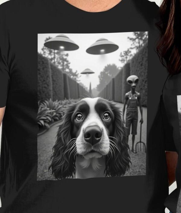 UFO Alien Abduction Dog T-Shirt, Funny Alien Dog Shirt, Space UFO Dog Humor Tee, Alien Invasion Graphic Tee, Unisex Casual Top