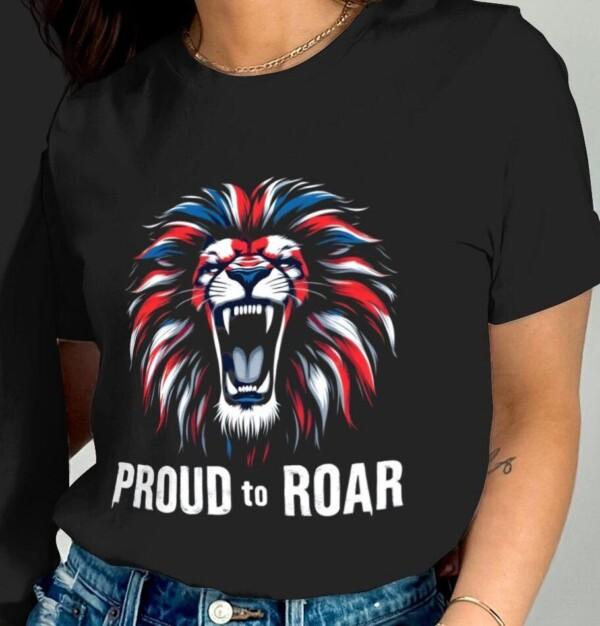 Lion Graphic T-Shirt, Roaring Lion Tee, Stunning Lion Design Shirt, Patriotic Lion Art, Eye-Catching Lion Print T-Shirt