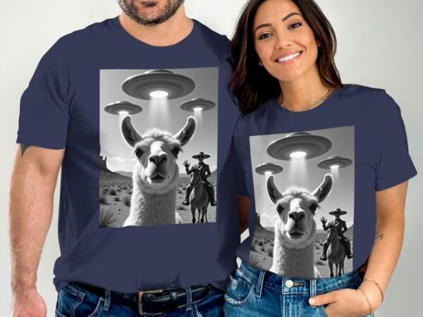 Alien Invasion T-Shirt, Funny Llama UFO Graphic Tee, Unique Llama and UFO Design, Cool Casual T-Shirt, Unisex Novelty T-Shirt - Image 2