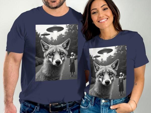 Unique Alien UFO Fox Graphic Tee, Sci-Fi Fantasy T-Shirt for Men Women, Extraterrestrial UFO Apparel, Eye-Catching Tee Shirt - Image 2