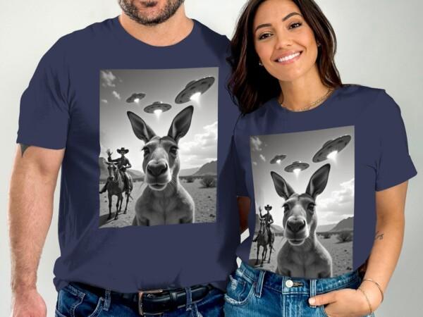 Funny Alien Abduction Kangaroo T-Shirt, Cowboy UFO Encounter Tee, Quirky Graphic Tee, Unique Cool T-Shirts, Comfy Casual Wear - Image 2