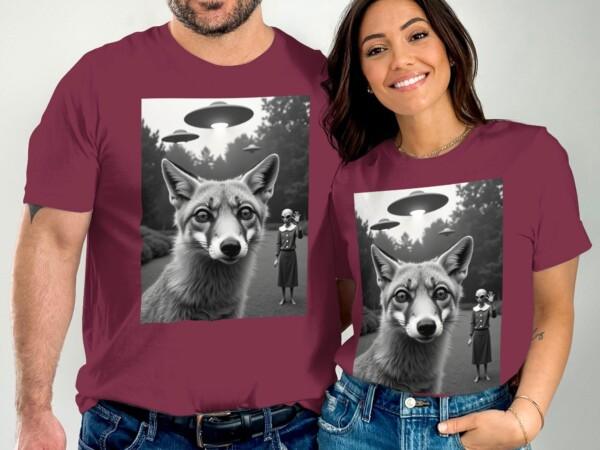 Unique Alien UFO Fox Graphic Tee, Sci-Fi Fantasy T-Shirt for Men Women, Extraterrestrial UFO Apparel, Eye-Catching Tee Shirt - Image 3