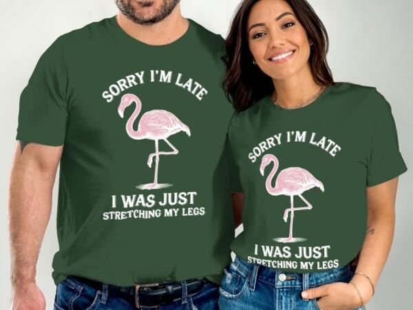 Funny Flamingo Shirt, Sorry I'm Late T Shirt, Stretching My Legs Tee, Cute Animal Graphic Shirt, Humorous Casual Wear - Image 6