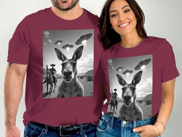 Funny Alien Abduction Kangaroo T-Shirt, Cowboy UFO Encounter Tee, Quirky Graphic Tee, Unique Cool T-Shirts, Comfy Casual Wear - Image 3