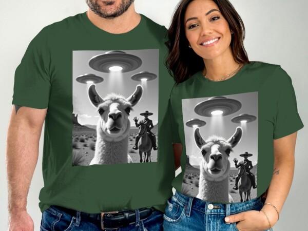 Alien Invasion T-Shirt, Funny Llama UFO Graphic Tee, Unique Llama and UFO Design, Cool Casual T-Shirt, Unisex Novelty T-Shirt - Image 4