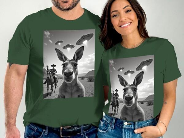 Funny Alien Abduction Kangaroo T-Shirt, Cowboy UFO Encounter Tee, Quirky Graphic Tee, Unique Cool T-Shirts, Comfy Casual Wear - Image 4