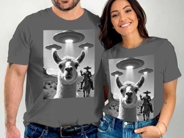 Alien Invasion T-Shirt, Funny Llama UFO Graphic Tee, Unique Llama and UFO Design, Cool Casual T-Shirt, Unisex Novelty T-Shirt - Image 5