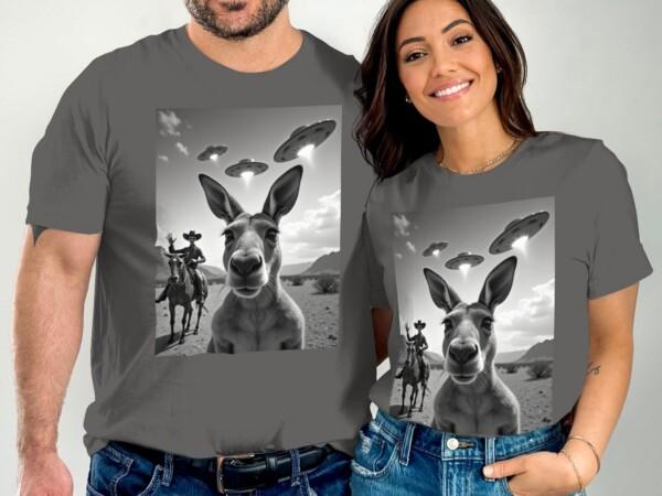 Funny Alien Abduction Kangaroo T-Shirt, Cowboy UFO Encounter Tee, Quirky Graphic Tee, Unique Cool T-Shirts, Comfy Casual Wear - Image 5