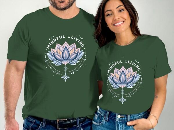 Mindful Living Lotus Design Motivational T-Shirts - Image 4