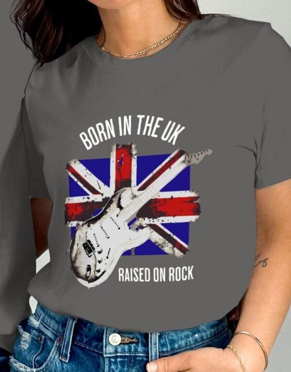 Vintage Guitar British Flag T-Shirt, Music Lover Rock Band Tee, Retro Style Graphic T-Shirt, Gift for Musicians, Guitarist Shirt