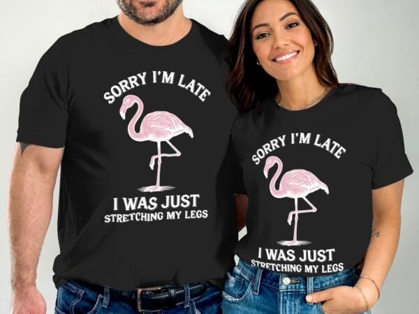 Funny Flamingo Shirt, Sorry I'm Late T Shirt, Stretching My Legs Tee, Cute Animal Graphic Shirt, Humorous Casual Wear - Image 7