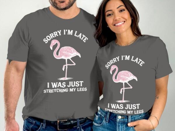 Funny Flamingo Shirt, Sorry I'm Late T Shirt, Stretching My Legs Tee, Cute Animal Graphic Shirt, Humorous Casual Wear - Image 8