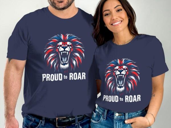 Lion Graphic T-Shirt, Roaring Lion Tee, Stunning Lion Design Shirt, Patriotic Lion Art, Eye-Catching Lion Print T-Shirt - Image 2