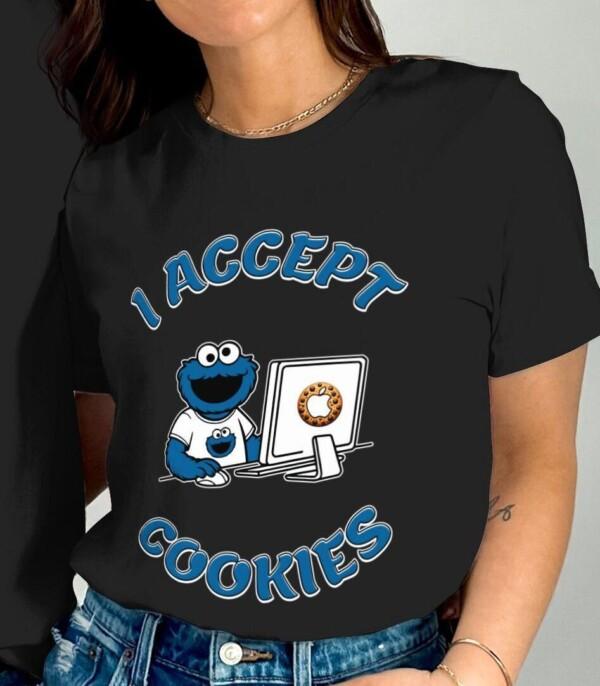 I Accept Cookies T-Shirt, Funny Graphic Tee for Cookie Lovers, Cute Cookie Monster Shirt, Humorous Geek Gift, Fun Casual Wear