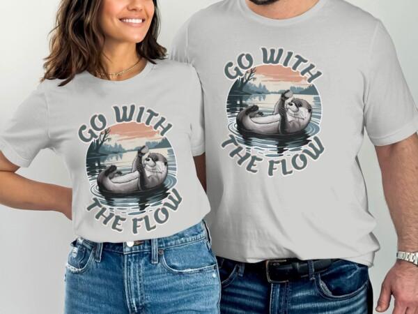 Otter T-Shirt, Go with the Flow Shirt, Cute Otter Tee, Animal Lovers Gift, Nature Inspired Clothing, Wildlife Graphic Tee, Relaxed Fit Top - Image 7