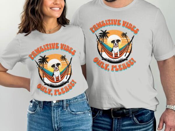 Pawsitive Vibes Only Please T Shirt Cute Dog in Hammock Graphic Tee Sunset Design Casual Unisex Shirt Funny Pet Lover Gift - Image 7