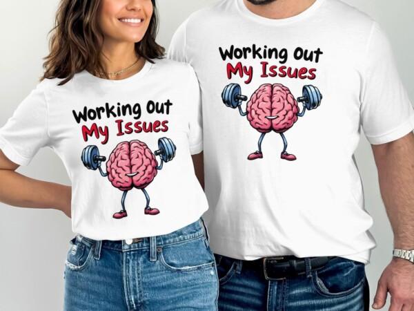 Funny Workout Gym Illustration, Working Out My Issues T-Shirt, Unique Fitness Gift, Brain Lifting Weights Tee, Quirky Gym Apparel - Image 8